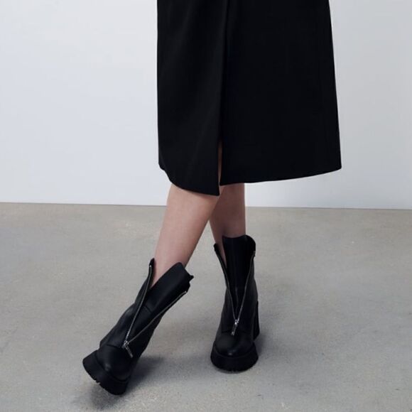 NWT Zara Zippered Leather Heeled Ankle Boots - Picture 3 of 10